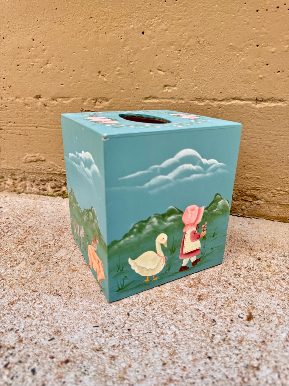 Vintage HandPainted Cottagecore Wood Tissue Box Cover